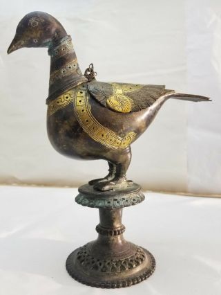 Unique Chinese Archaic Style Bronze/metal Bird Container With Lid