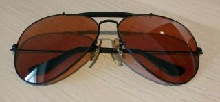 Authentic Vintage Ray Ban Aviator Sunglasses Black Frame Brownish Sepia Lenses