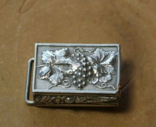 Vintage 925 Sterling Silver Repousse Pill Box Belt Buckle Signed