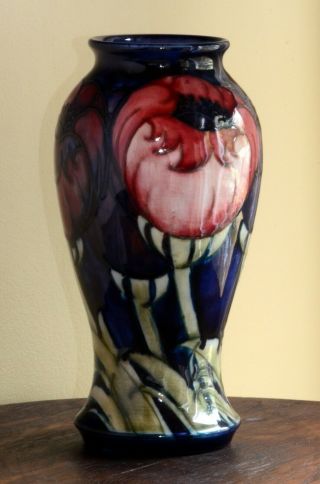 Vintage Moorcroft Pottery Vase Signed Walter Moorcroft Poppy Anemone