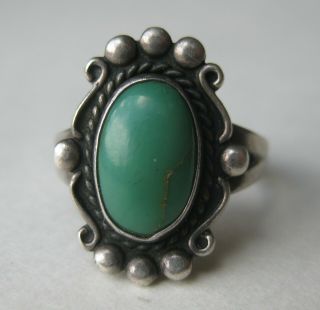 Vintage Navajo Indian Sterling Silver Green Turquoise Ring Size 8