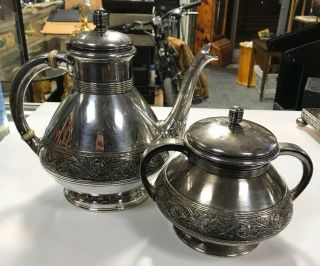 1920s Art Nouveau Gorham Silver Soldered Bone Accented Tea Pot & Sugar Bowl 800