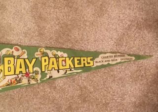 Vintage Green Bay Packers Pennant Black and Blue Charter Member,  Circa 70s Rare 3