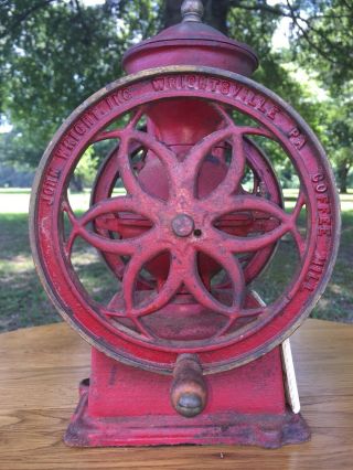 Vintage john wright cast iron Coffee Grinder 3