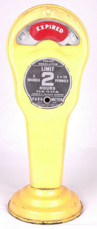 PARK - O - METER - Yellow - A 18 - Oklahoma City Magee Hale - 2 Hours - Police Regulation - Vtg 2