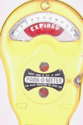 PARK - O - METER - Yellow - A 18 - Oklahoma City Magee Hale - 2 Hours - Police Regulation - Vtg 4
