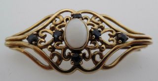 Vintage Hallmarked 9ct Gold Ladies Opal & Sapphire Brooch/pin (f2
