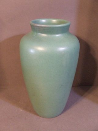 Vintage Zanesville Stoneware Matte Green Art Pottery Vase Marked 37