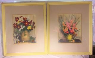 Vintage Set 2 Hand Colored Prints By Wallace Nutting Dalhia Orchid Flowers Rare
