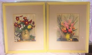 Vintage Set 2 hand Colored Prints by Wallace Nutting Dalhia Orchid FLowers Rare 6