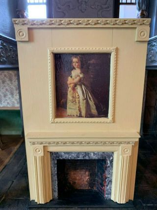 Vintage Miniature Dollhouse Artisan Plaster Wood Fireplace Portrait France 10 " T