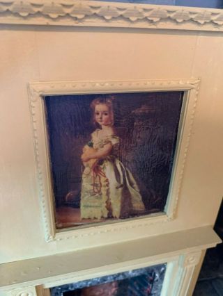 Vintage Miniature Dollhouse Artisan Plaster Wood Fireplace Portrait FRANCE 10 