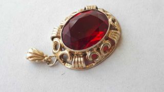 Faberge Design Imper.  Russian 84 Silver Pendant With Real Ruby Stone In Gilding