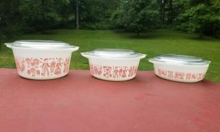 Vintage Pyrex Pink Butterprint Casserole Dishes With Lids 473,  472,  471 Rare