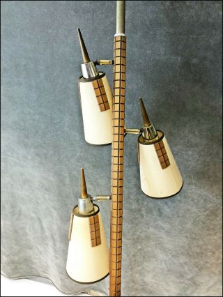 Vintage Tension Pole Floor Lamp Mid Century Modern Light Wood Danish 60s Retro