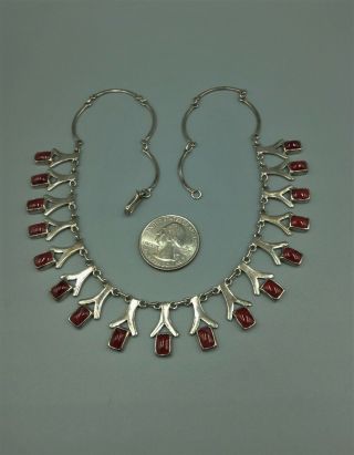Vintage Taxco Silver Fringed Necklace Squared Claret Color Glass Stones