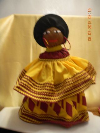Vintage Seminole Indian Saw Palmetto Doll 11 1/2 " Ric Rac Trim Beaded Necklaces