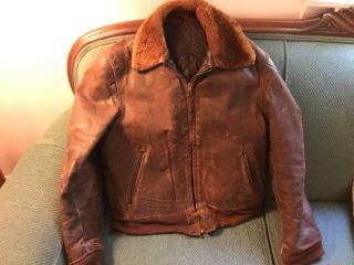 Vintage 1940s Brown Leather Aviator Bomber Jacket Sz42 Fab Patina Quilt Lining