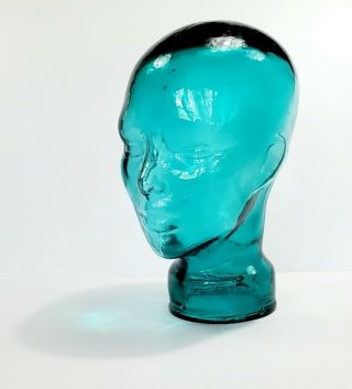 Vintage Teal Glass Display Head Hat Display Mcm Pop Art Ares 51 11.  5 " Life Size
