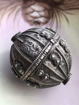 Antique Yemenite Silver Bowsani Globe Pendant - 35 Mm - Signed - 1900’s