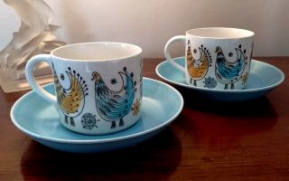 Fab Vintage Rorstrand Fenix Cups & Saucers - Mid Century Porcelain