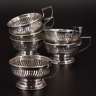 Vtg Sterling Silver Gorham A7334 Set Of 6 Pierced Demitasse Tea Cup Holders 178g