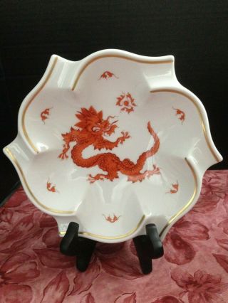 Meissen Dragon Red Bowl Round Scalloped Swirled Gold Porcelain Antique Vintage
