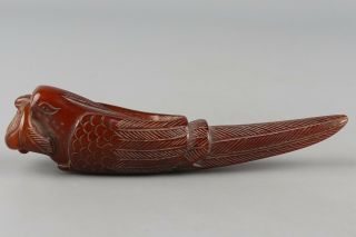 Chinese Exquisite Hand Carved Bird Carving Ox Horn Statue