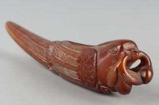 Chinese Exquisite Hand carved bird Carving Ox Horn statue 5