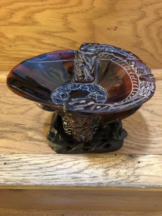 Chinese Buffalo Horn Libation Cup Carving Ritual Vessel Statue On Wooden Stand 6