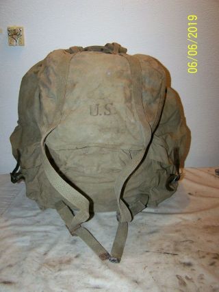 Vtg.  1943 Us Army Wwii Ww2 Military Field Canvas Back Pack Rucksack Duffel Bag