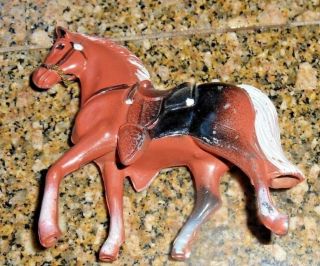 Vintage Cast Metal Painted Horses With Saddle & Chain Bridle
