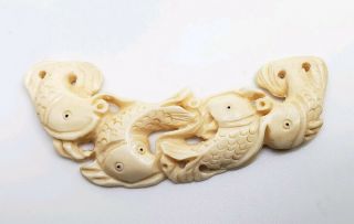 Antique Or Vintage Carved Bovine Bone Koi Fish Netsuke? Pendant For Necklace