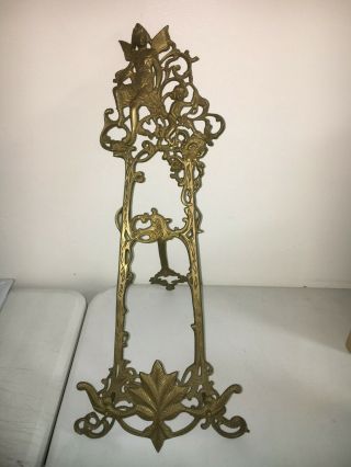 Vtg Solid Brass Easel Ornate Cherub Angel Art Book Stand 24” Rococo Victorian