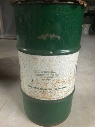 Vintage Quaker State Oil Drum Barrel Trash Can Man Gave Garage 2