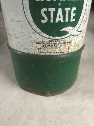 Vintage Quaker State Oil Drum Barrel Trash Can Man Gave Garage 4