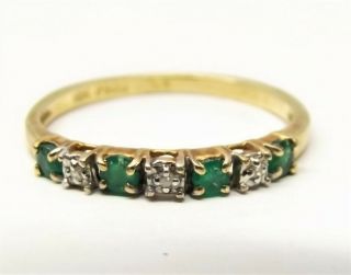 Vtg 10k Gold Natural Emerald Diamond Ring Sz 5.  75 Estate Single Row Signed Psco