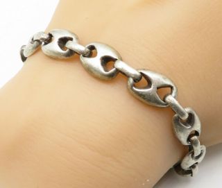 Mexico 925 Sterling Silver - Vintage Smooth Carved Link Chain Bracelet - B4208