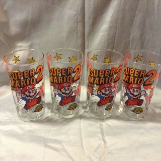 4 Vintage Nintendo Mario Bros.  2 1989 Cups / Glasses Rare