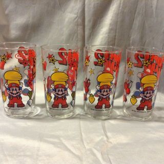 4 Vintage Nintendo Mario Bros.  2 1989 Cups / Glasses RARE 4
