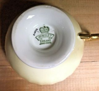 Aynsley Floral J A Bailey Signed Yellow Teacup Saucer Set 1028 England Rare HTF 10