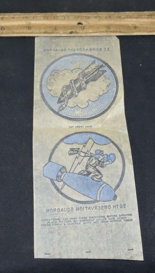 Two Wwii Iron On Transfers 20th Observation Squadron & 3d Bombardment Squadron