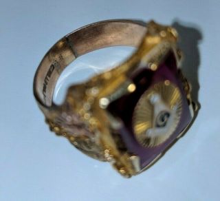 Vintage Masonic Ruby Ring,  Solid10K Gold w/14K Black Hills Gold,  Sz 10.  75 10
