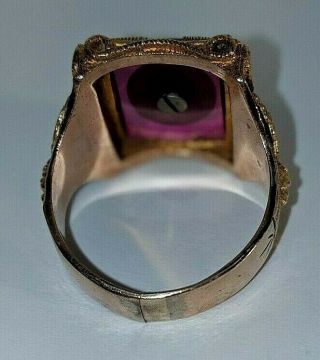 Vintage Masonic Ruby Ring,  Solid10K Gold w/14K Black Hills Gold,  Sz 10.  75 12