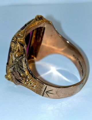 Vintage Masonic Ruby Ring,  Solid10K Gold w/14K Black Hills Gold,  Sz 10.  75 3