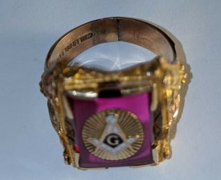 Vintage Masonic Ruby Ring,  Solid10K Gold w/14K Black Hills Gold,  Sz 10.  75 8