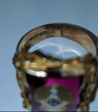Vintage Masonic Ruby Ring,  Solid10K Gold w/14K Black Hills Gold,  Sz 10.  75 9