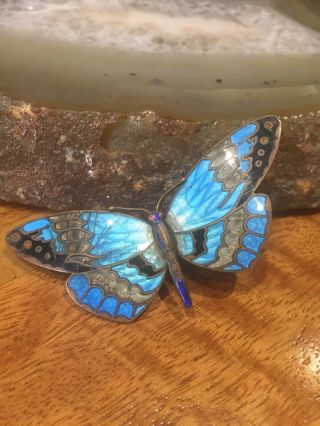 Vintage 1920s 1930s Art Deco Stunning Blue Enamel Butterfly Bug Brooch Pin