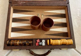 Vintage Crisloid Bakelite Cork Backgammon Game Set In Case With Locks And Keys 2