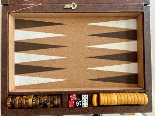 Vintage Crisloid Bakelite Cork Backgammon Game Set In Case With Locks And Keys 4